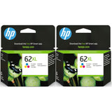 HP 62XL High Yield Tri-colour Original Ink Cartridge 2 pack - C2P07AE