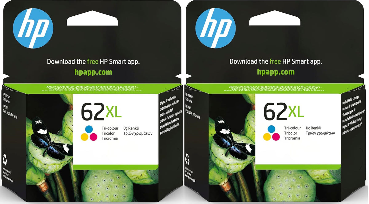 HP 62XL High Yield Tri-colour Original Ink Cartridge 2 pack - C2P07AE