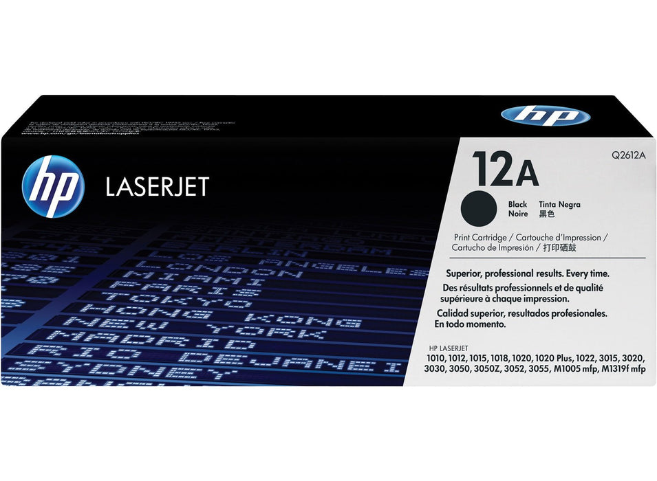 HP 12A Black Original LaserJet Toner Cartridge Page Yield 2000 (Q2612A) | Cartridge King 