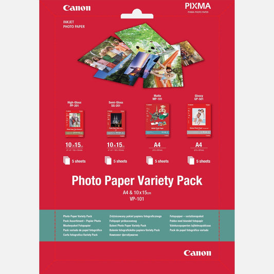 Canon VP-101 Photo Paper Variety Pack 4x6” and A4 - 20 Sheets Canon